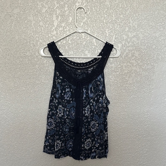 Lucky Brand Tops - Lucky Brand Dark Blue Floral Crochet Blouse